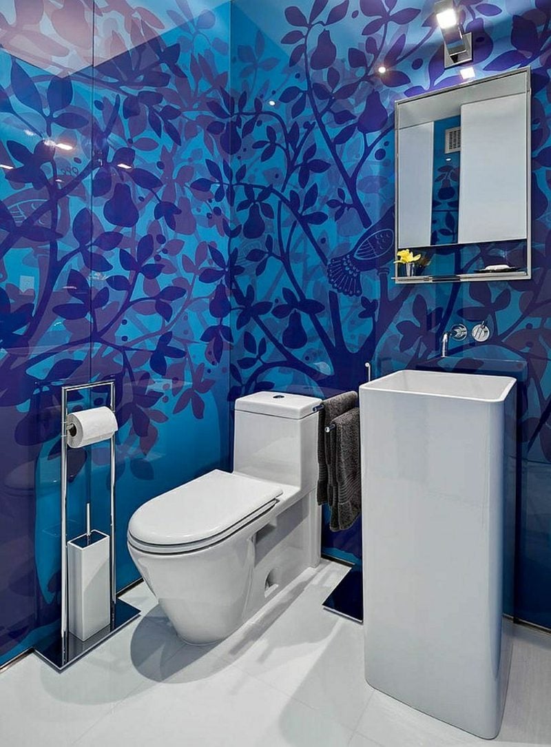 Gäste WC Gestaltung Beispiele herrliche blaue Tapeten