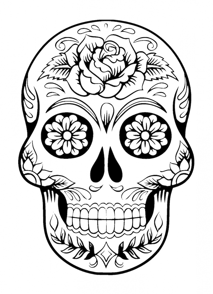 Tattoo Totenkopf mexikanisch Vorlage schwarz weiss