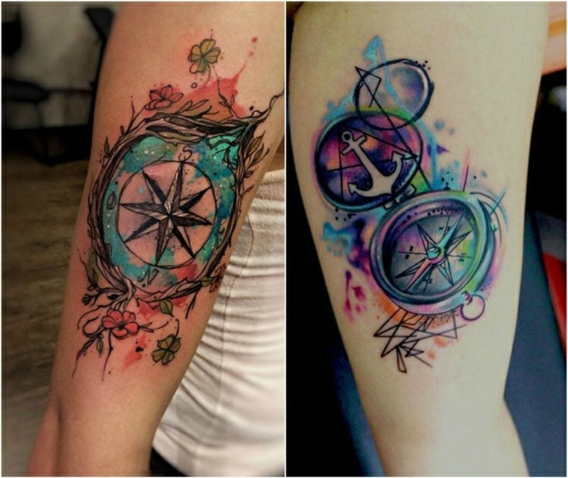 Kompass Tattoo Aquarell