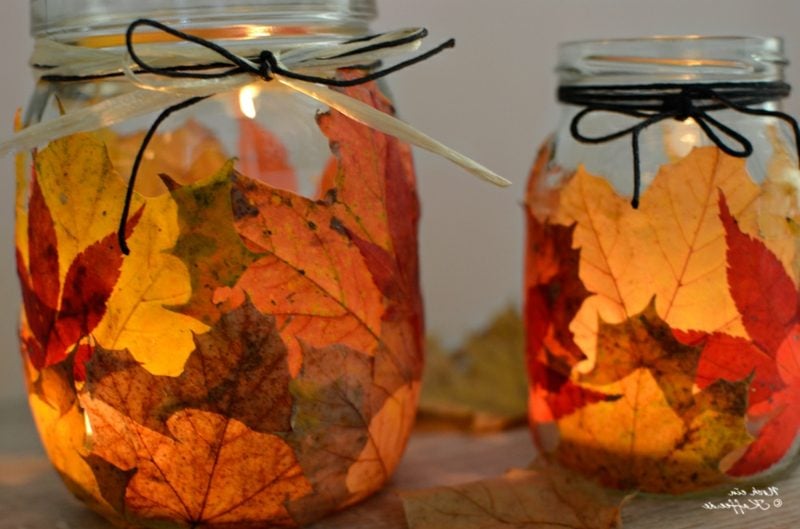 Herbstbasteln mit Kindern Naturmaterialien Windlichter