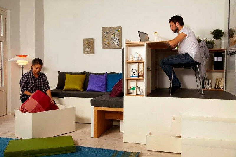 platzsparende Möbel Designer Einzimmerwohnung einrichten