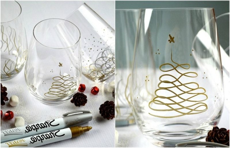 Gläser dekorieren Edding Marker Weihnachten