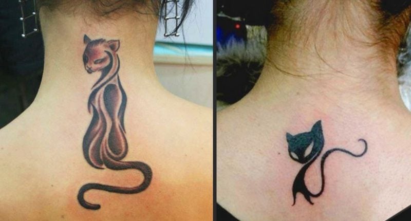 Tattoo Katze schwarz am nacken