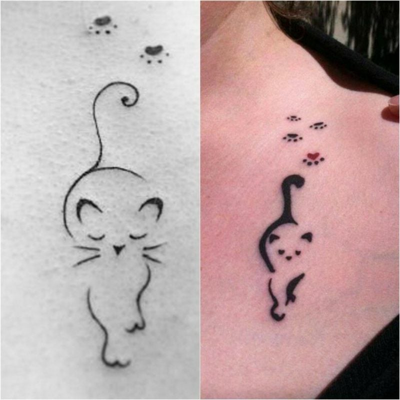Tattoo Katze Schlüselbein Pfoten