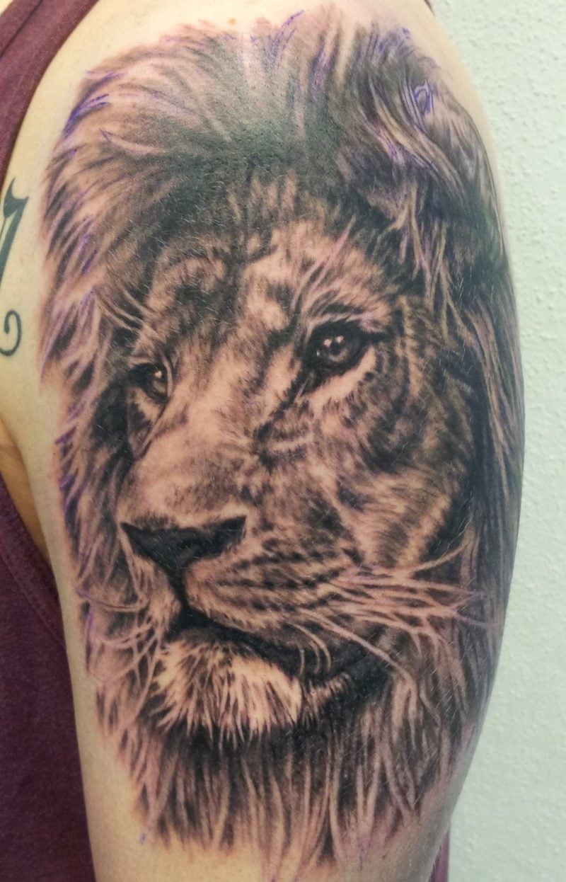 Tattoo Löwe Oberarm Mann 