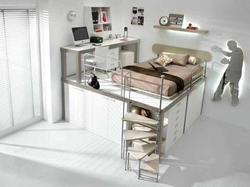 platzsparende Möbel kompakt Bett Homeoffice Einzimmerwohnung