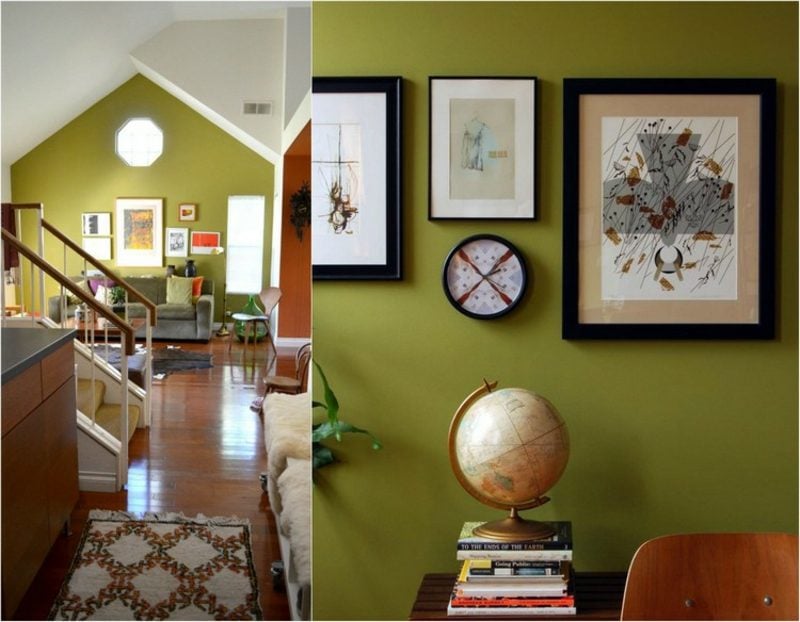 Olivgrün vs Farbe Salbei Wohnzimmer