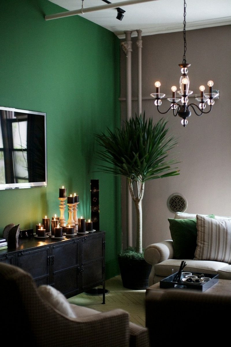 Wohnzimmer farblich gestalten Grau Grün