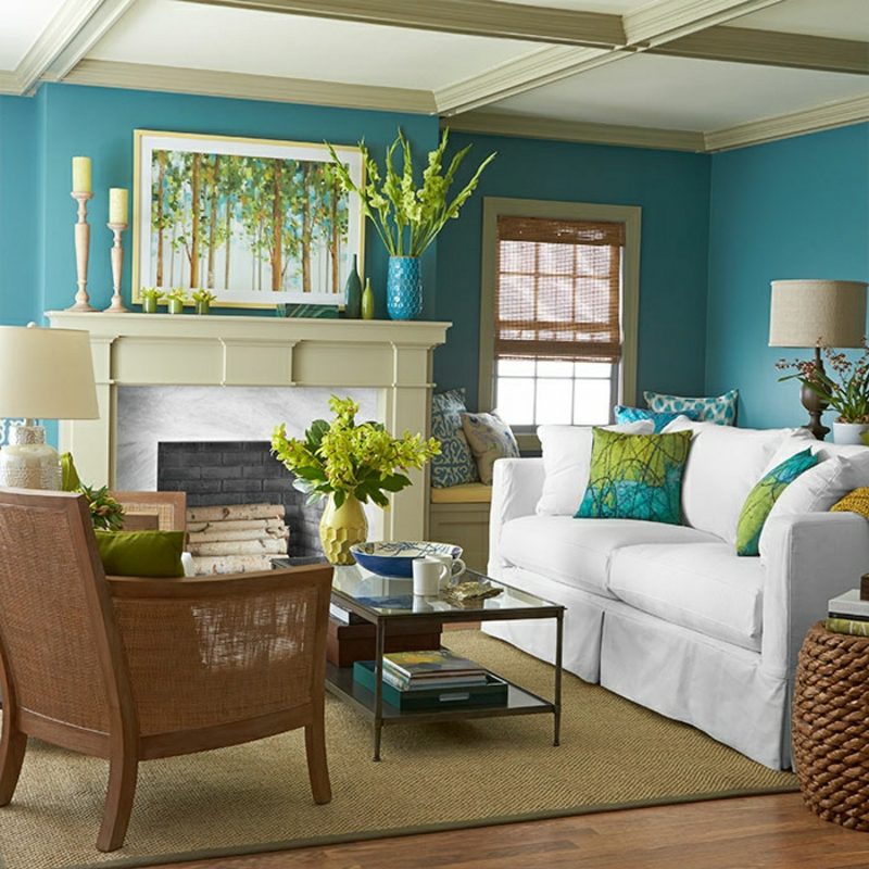 Wohnzimmer farblich gestalten kalte Farben im Interieur