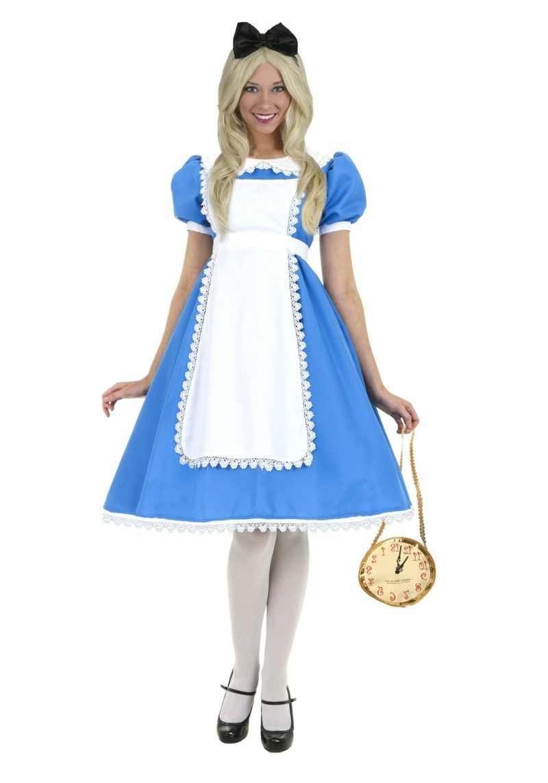 Alice im Wunderland Kostüm blaues Kleid Taschenuhr