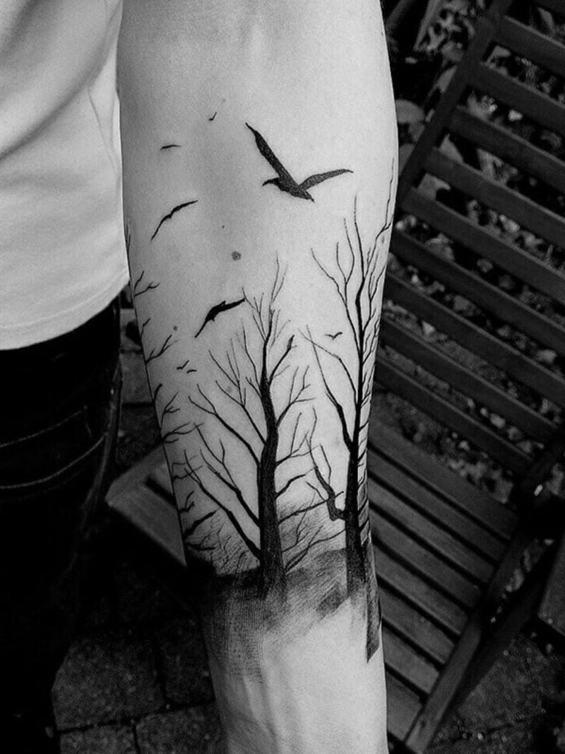 Wald Tattoo interessant Vögel