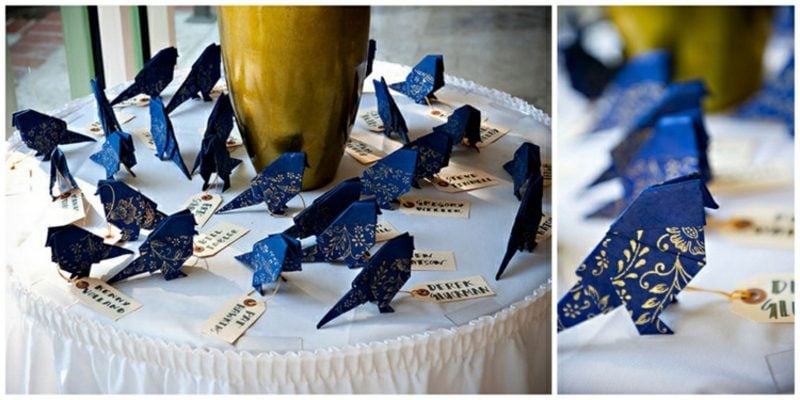 Bastelideen für Erwachsene Vogel Origami dunkelblaues Papier