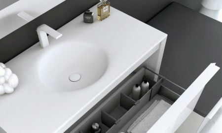 Waschbecken mit Unterschrankweiss elegant Schubladen Abteilungen