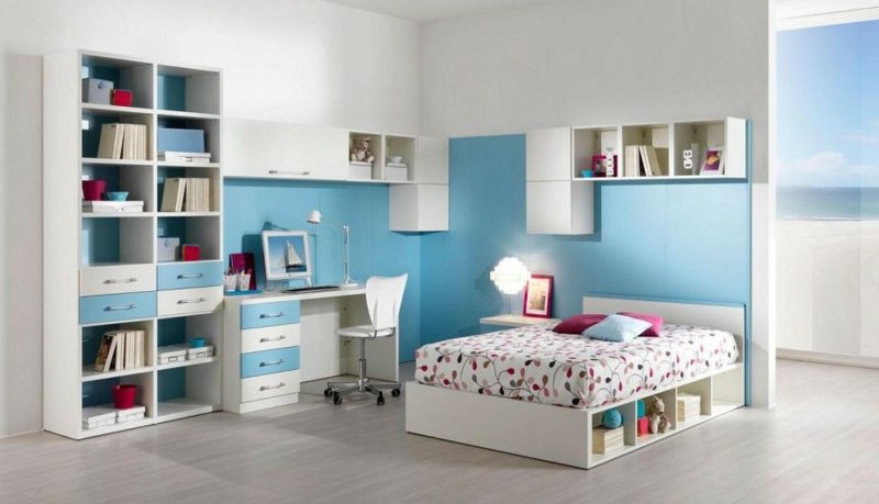 Teenager Zimmer einrichten weiss und blau Mädchen