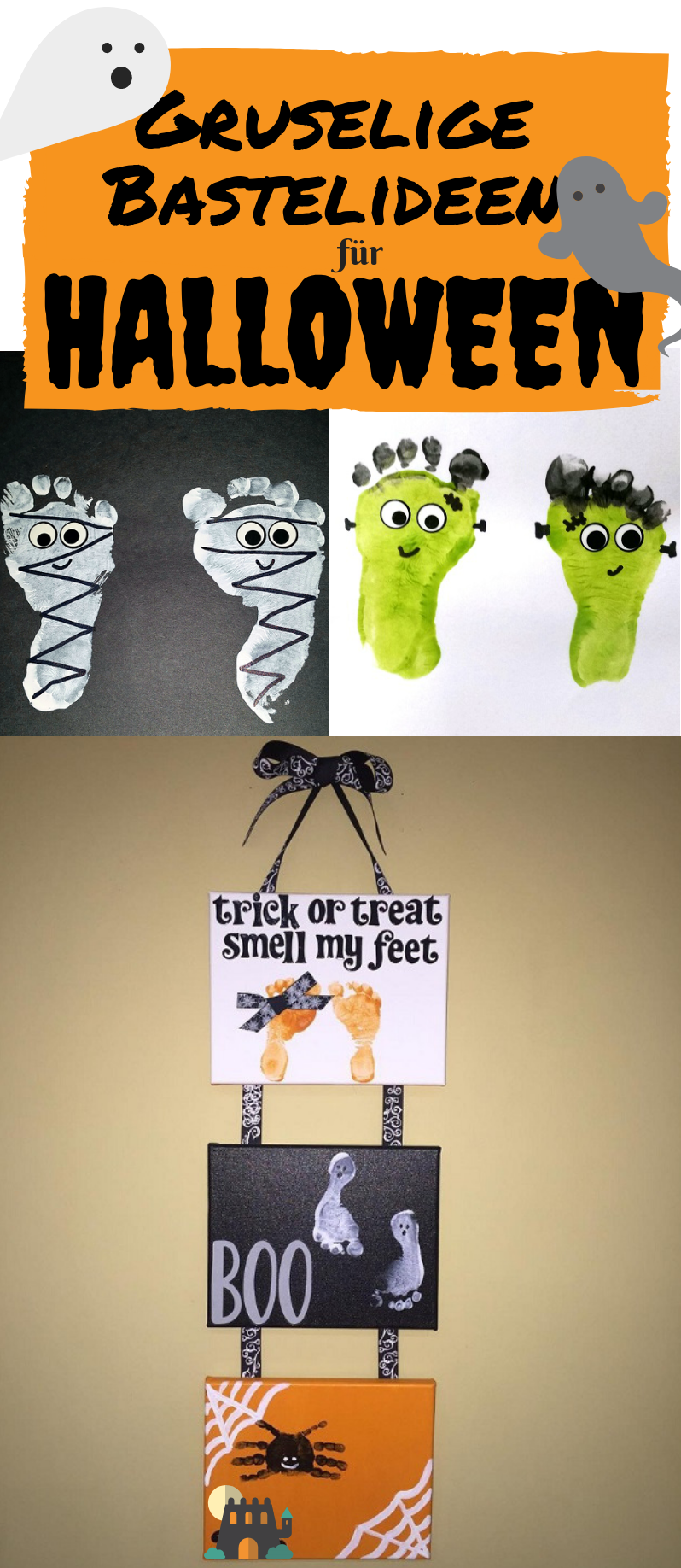 Kreative Halloween Bastelideen mit Fußabdrücken
