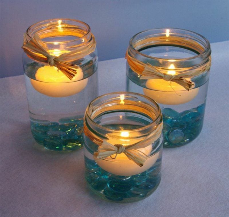 Adventsdeko basteln Windlichter schwimmende Kerzen