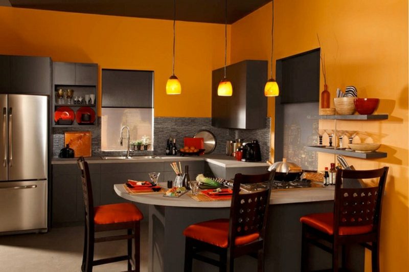 Küche streichen dunkles Orange originell