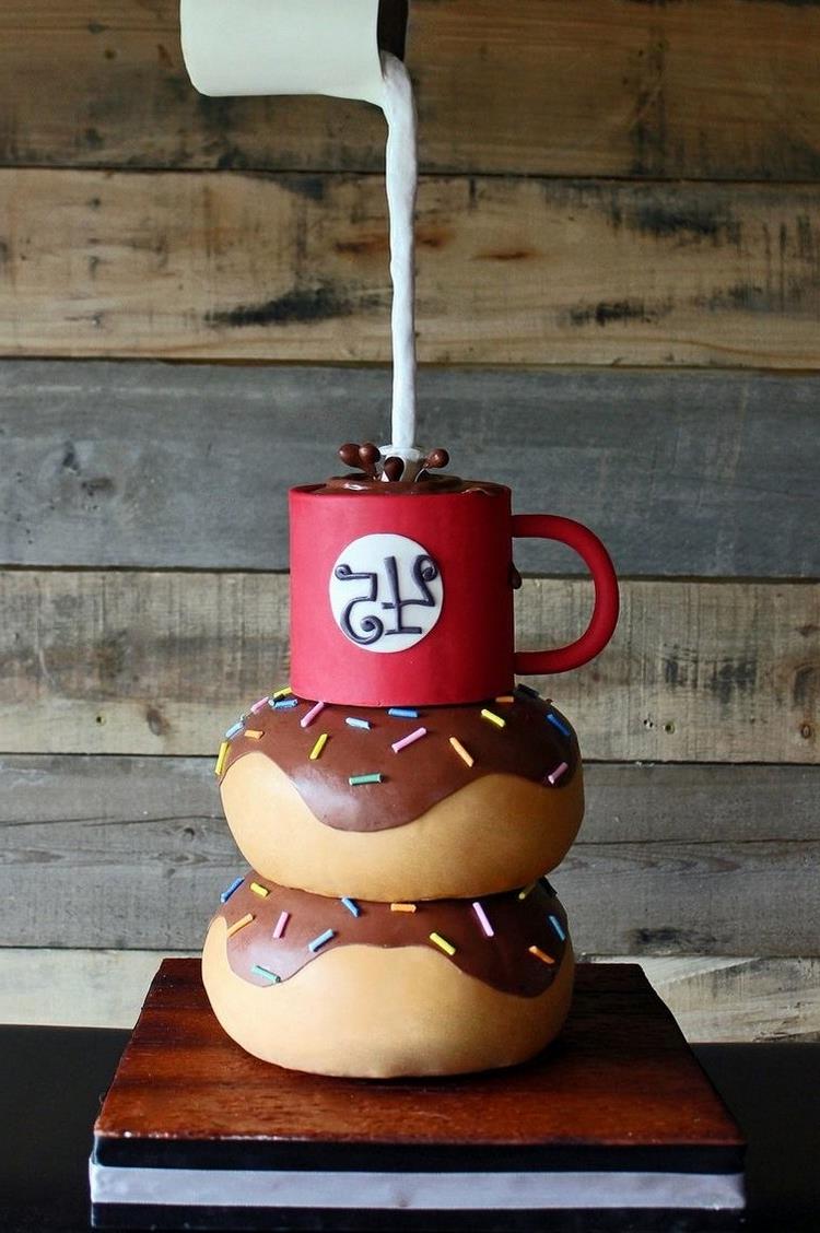 Gravity Cake selber machen originell Kaffeetasse Donuts