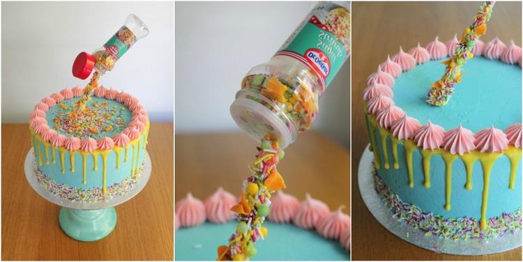 Gravity Cake mit Zuckerdekor Konfetti Kindergeburtstag