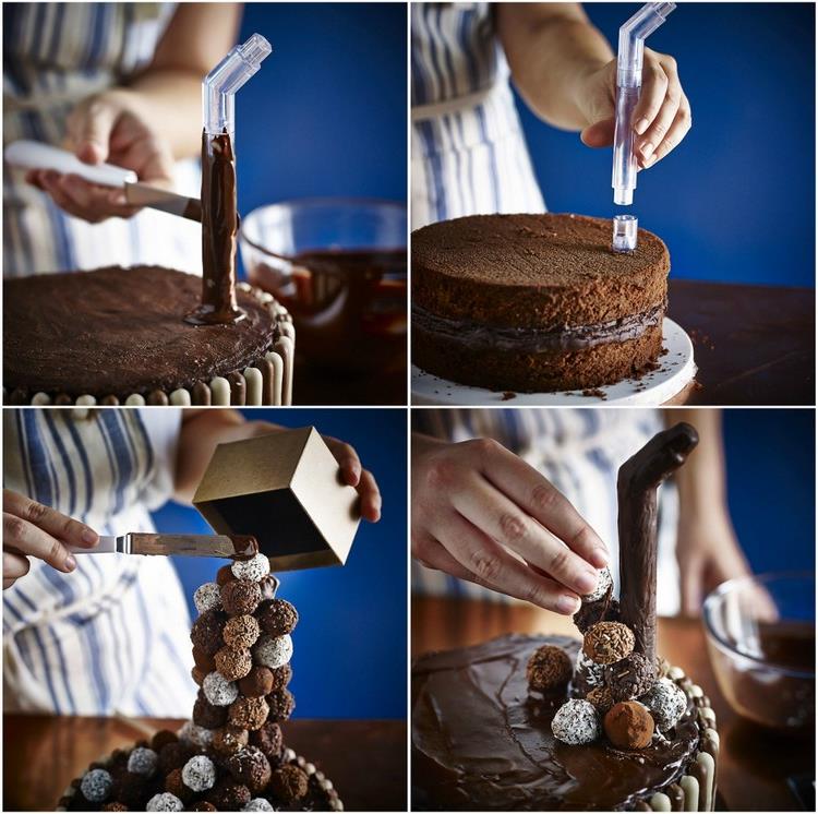 Gravity Cake mit Schokokugeln selber machen Bilderanleitung
