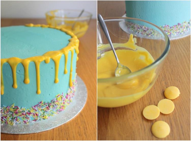 Gravity Cake mit Lebensmittelfarben dekorieren