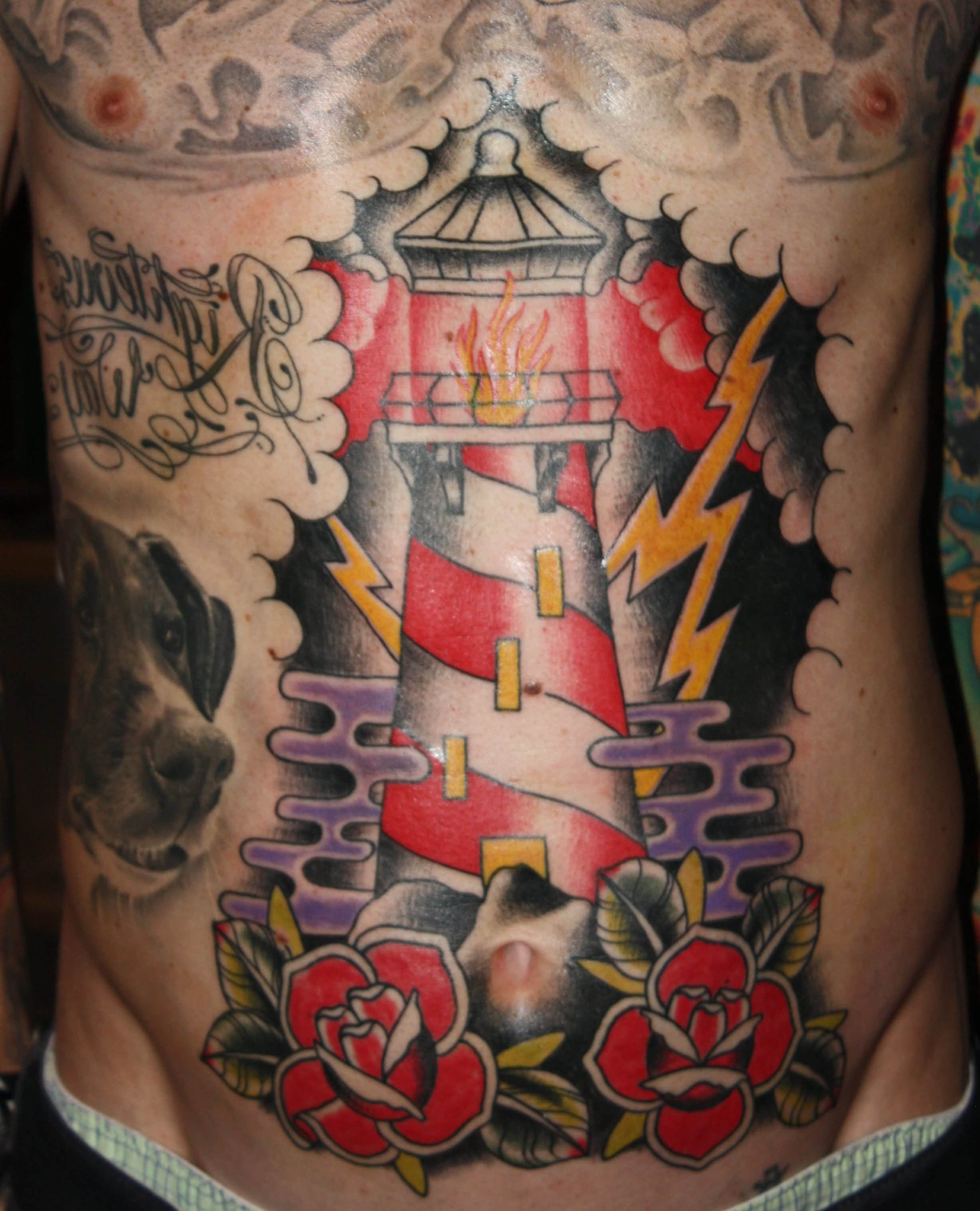 Leuchtturm Tattoo farbig Design 