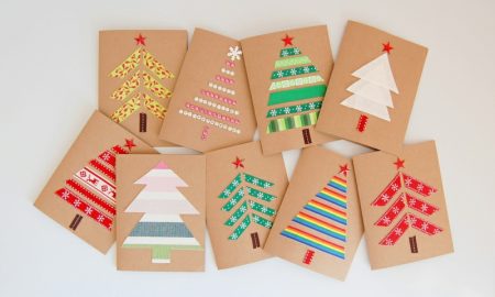 Weihnachtskarten selber basteln Weihnachtsbaum stilvoll Washi Tape