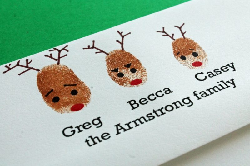 Weihnachtskarten selber basteln Rentieren Fingerabdrücke