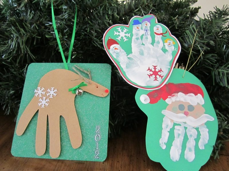 Weihnachtskarten selber basteln Kinder Handabdrücke