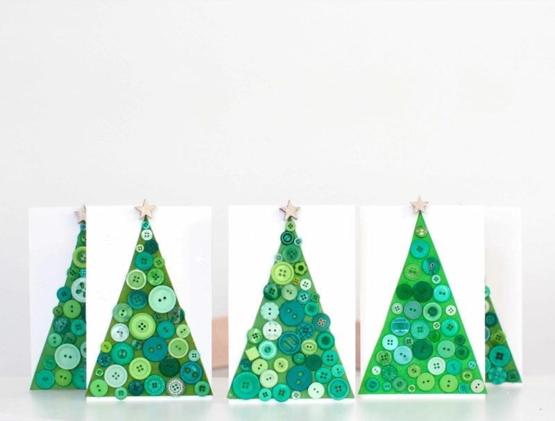 Weihnachtskarten selber basteln Tannenbaum Knöpfe
