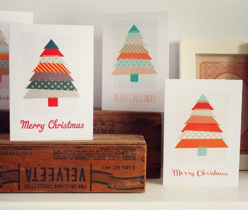 Weihnachtskarten selber basteln Washi Tape Christbaum