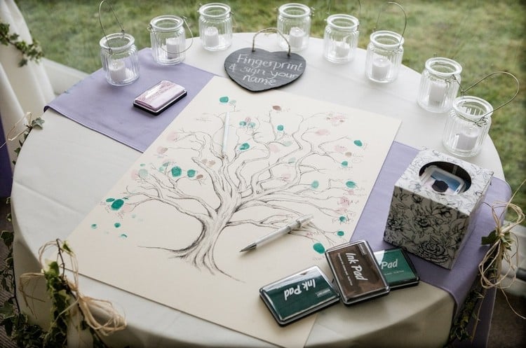 Gästebuch Hochzeit gestalten Baum mit Fingerabdrücken