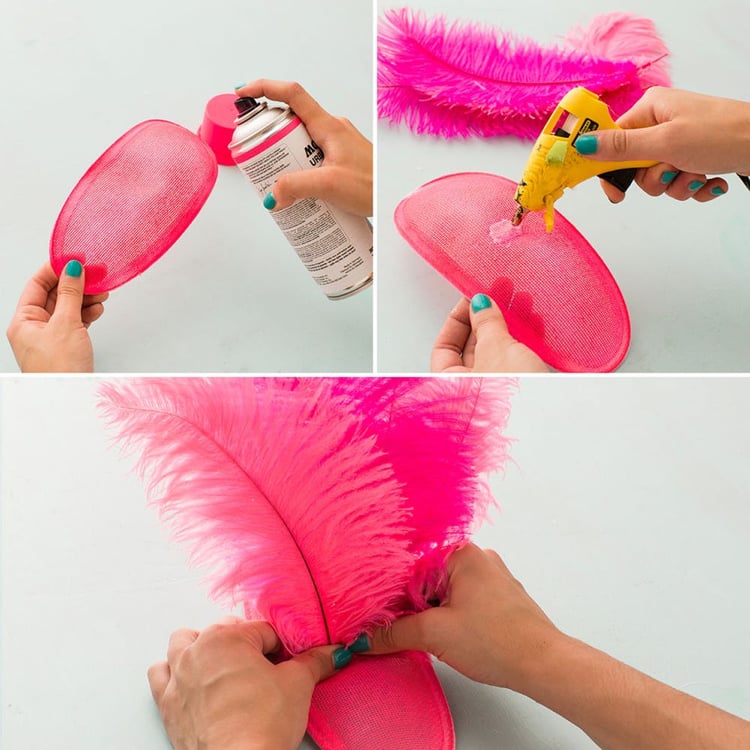 Flamingo Kostüm basteln Kopfschmuck mit Federn