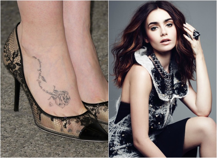 Tattoo Ranke Rose mit Spruch Fuß