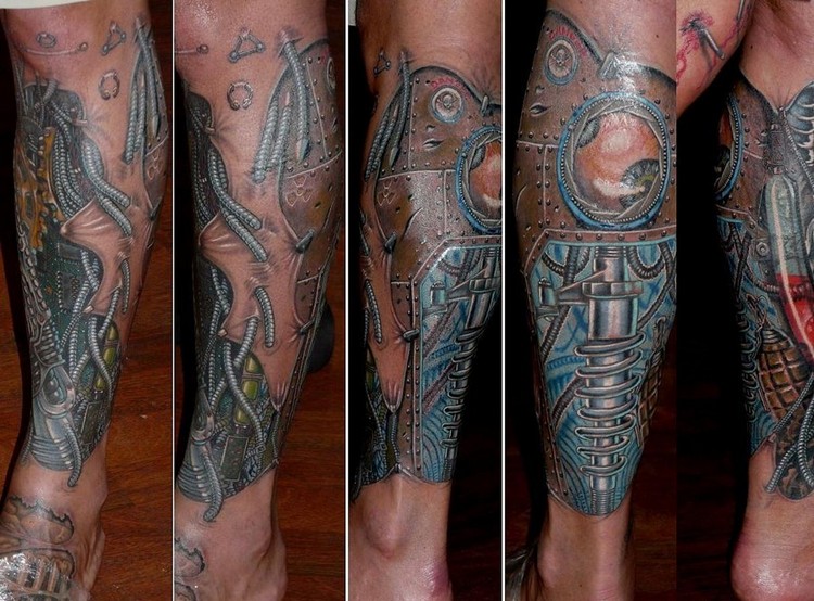 coole Tattoos für Männer Biomechanik Arm Stoßdämpfer