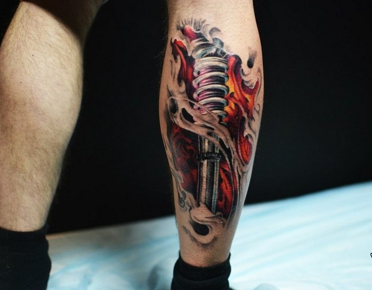 coole Tattoos für Männer Biomechanik Bein Roboter