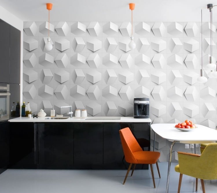 Küche Wandfarbe Weiß 3D Wandpaneelen