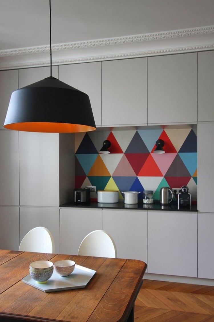 Küche Wandfarbe Tapete Muster geometrisch