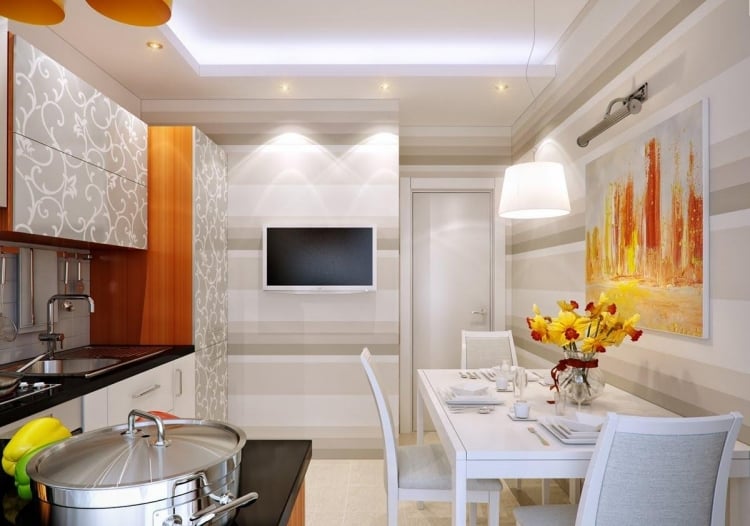 Küche Wandfarbe Weiß Orange LED Beleuchtung