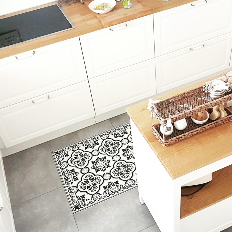 Küchenteppich elegant schwarz weiß