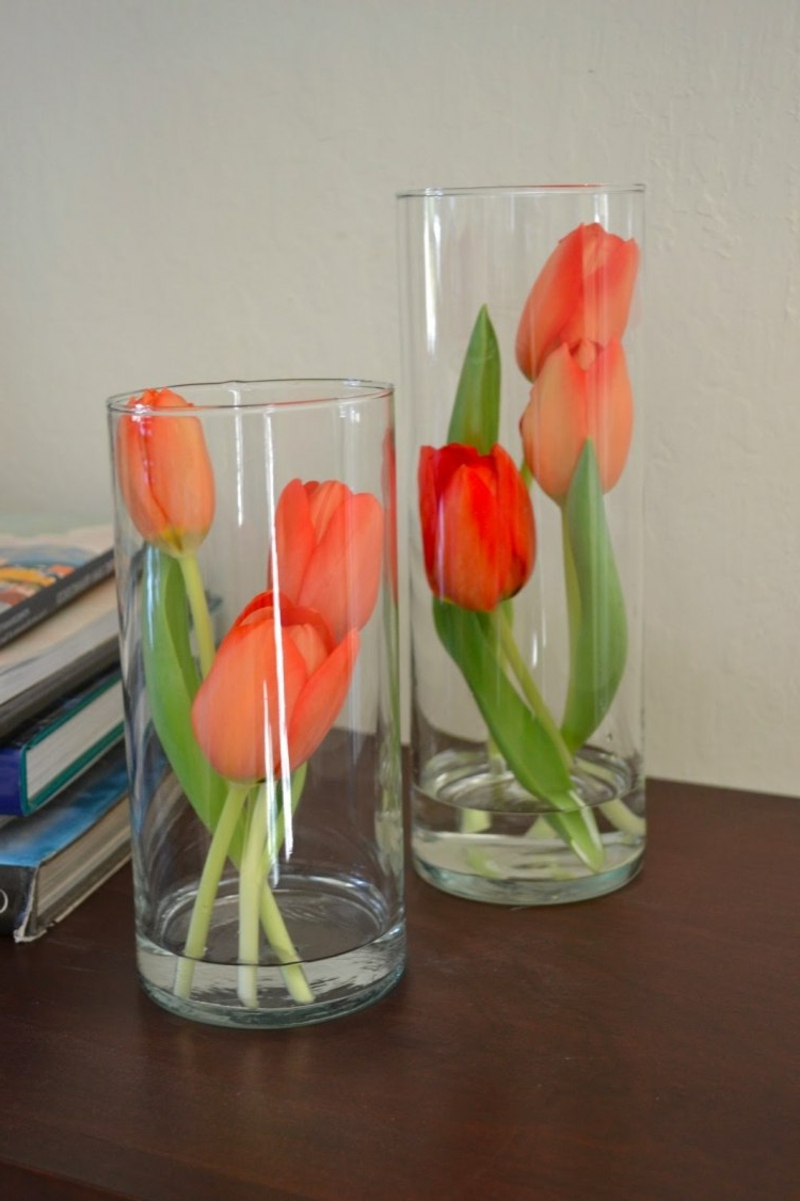 Tulpen orange hohe Glasvasen stilvoll