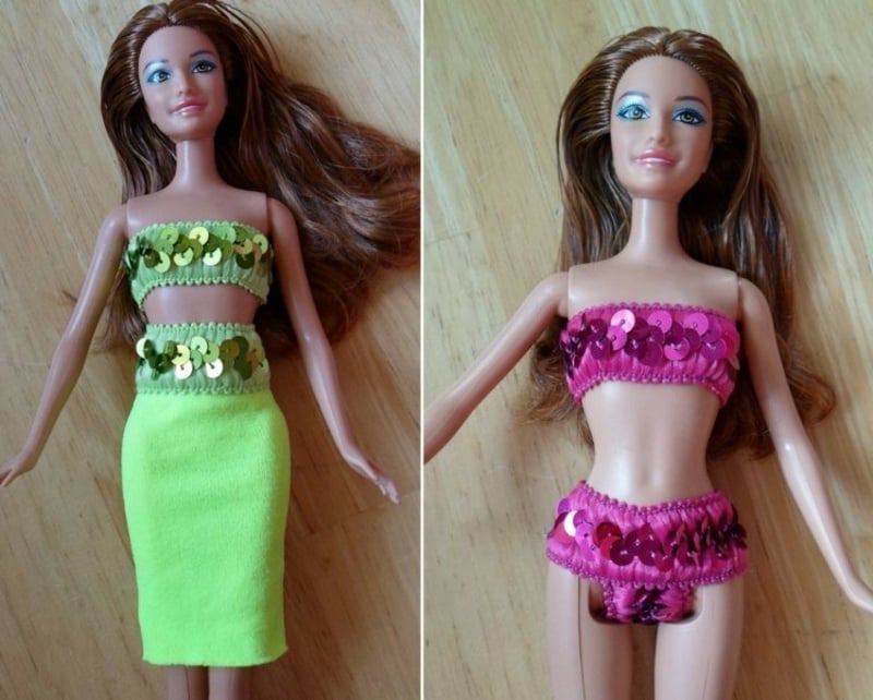 Barbie Kleidung selber machen Bänder mit Pailetten