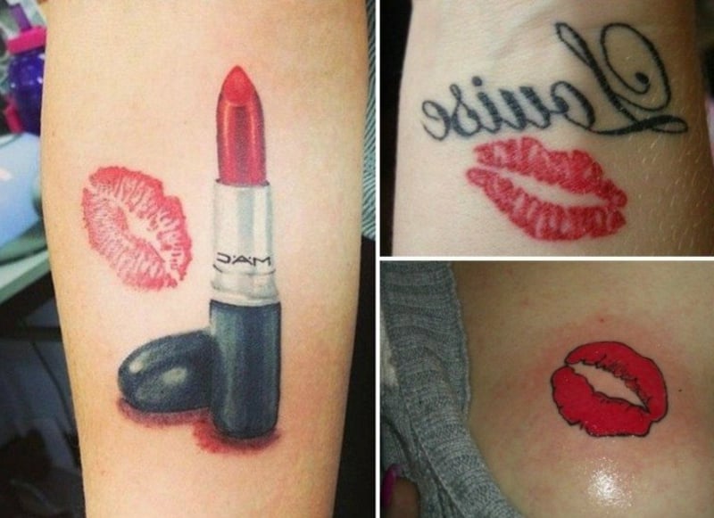 Kussmund Tattoos Lippenstift Name tolle Ideen