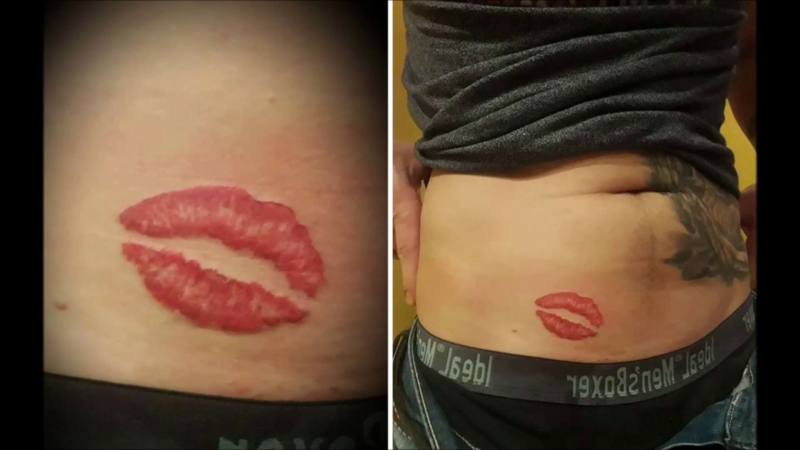 Tattoo Kuss am Bauch